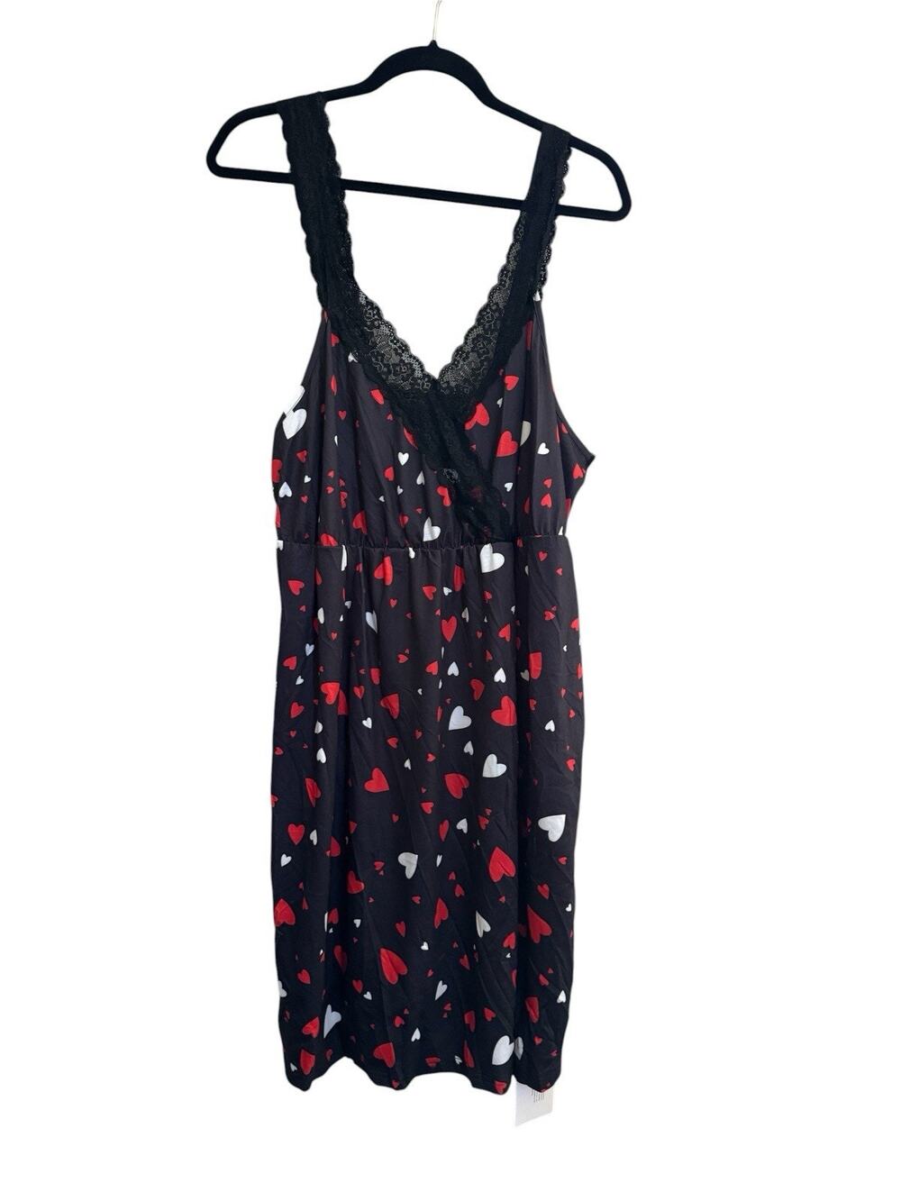 NEW Bloomchic Black Heart Print Nightgown Lace Short Slip Nightie Size 12 #7315